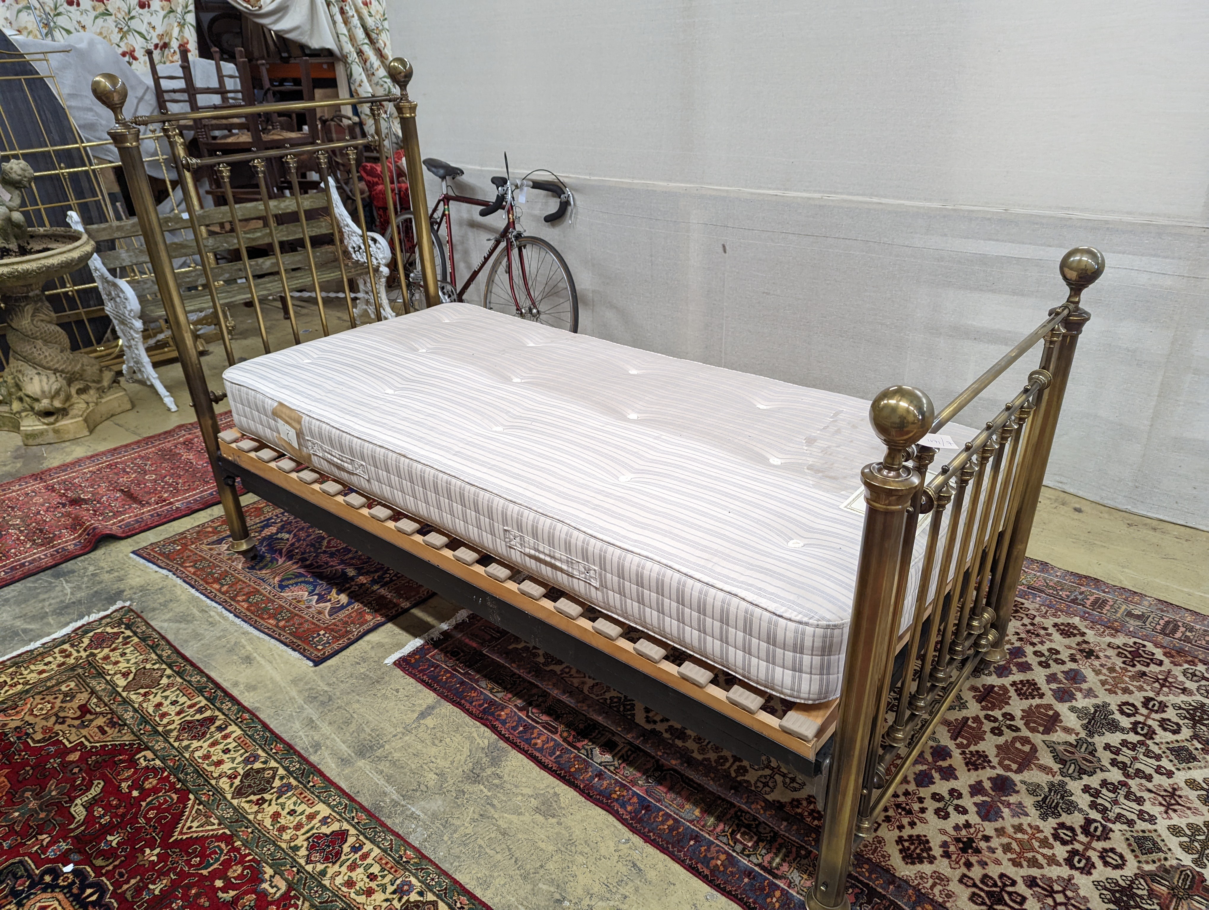 A Victorian style brass effect single bed frame with Relyon Barnet mattress, width 90cm, length 200cm, height 141cm